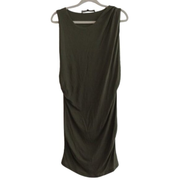 BARBARA BUI 100% Lyocell Draped Ruched Stretch Dress in Khaki Green - Size L - Picture 1 of 13